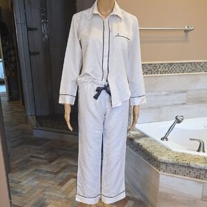 Victoria's Secret White Satin Pajama Set with Black Piping